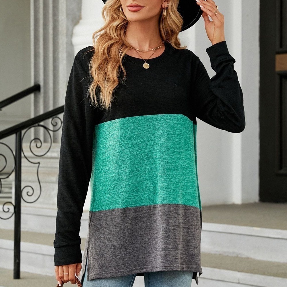 Casual Comfort Long Sleeve Color Block T-shirt